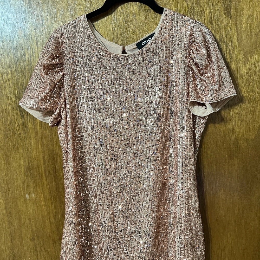DKNY Shimmering Rose Gold Sequin Top
